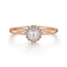Promise Ring - 14K Rose Gold Pearl Ring with Diamond Halo