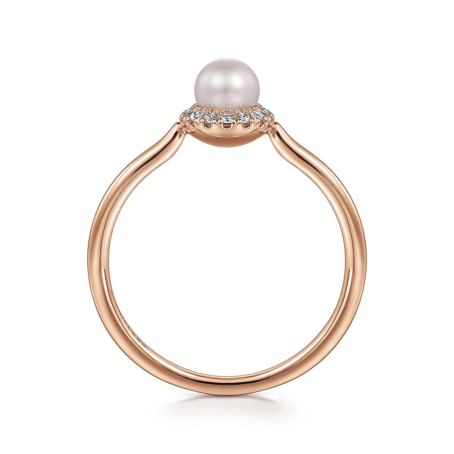 Promise Ring - 14K Rose Gold Pearl Ring with Diamond Halo