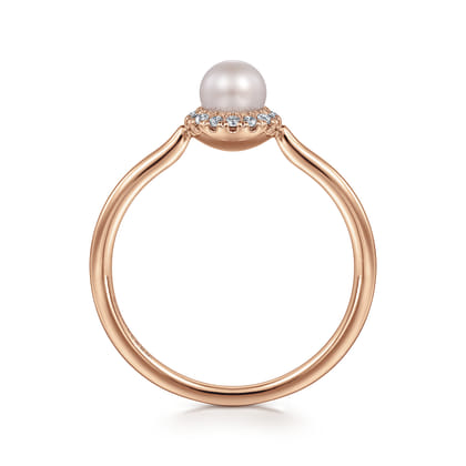 Promise Ring - 14K Rose Gold Pearl Ring with Diamond Halo