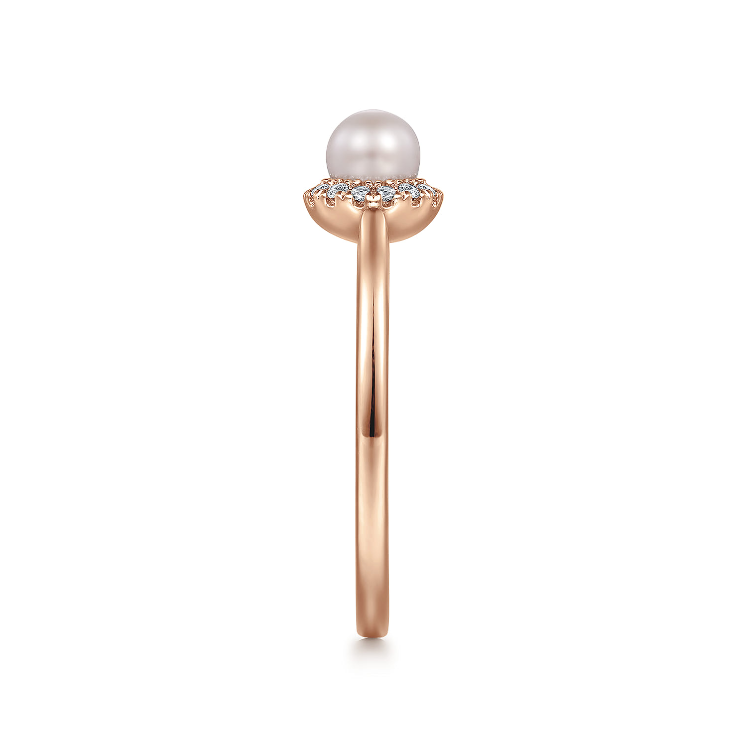 Promise Ring - 14K Rose Gold Pearl Ring with Diamond Halo