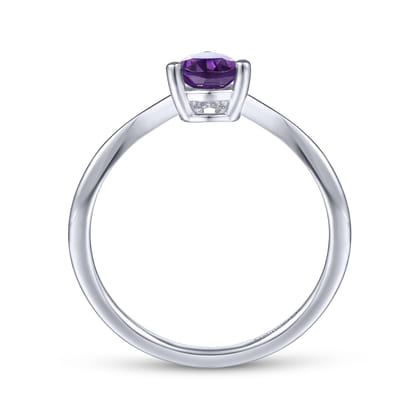 Promise Ring - 14K White Gold Amethyst Diamond Chevron Promise Ring