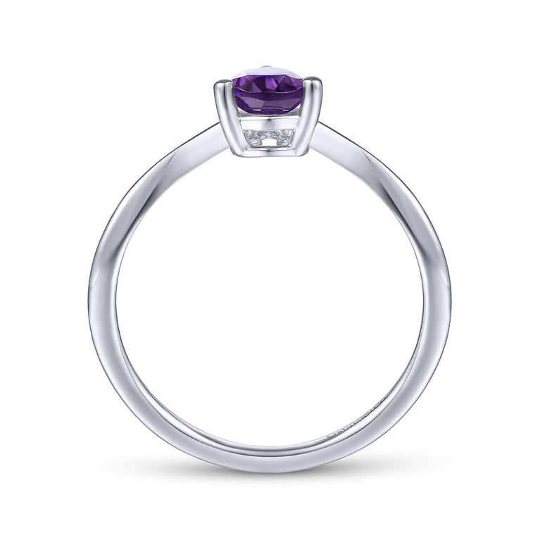 Promise Ring - 14K White Gold Amethyst Diamond Chevron Promise Ring - 0.04 ct - Shot 2