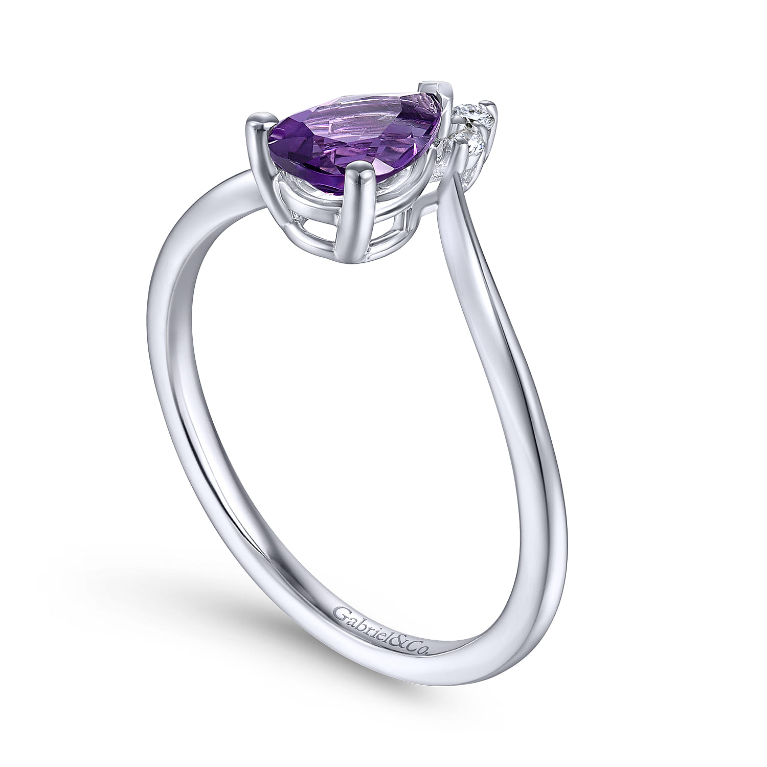 Promise Ring - 14K White Gold Amethyst Diamond Chevron Promise Ring - 0.04 ct - Shot 3