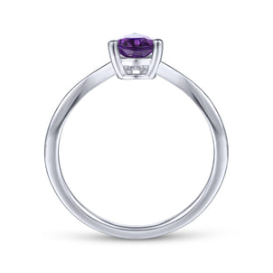 Promise Ring - 14K White Gold Amethyst Diamond Chevron Ring