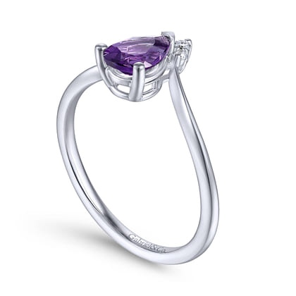 Promise Ring - 14K White Gold Amethyst Diamond Chevron Ring