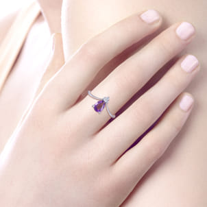 Promise Ring - 14K White Gold Amethyst Diamond Chevron Ring