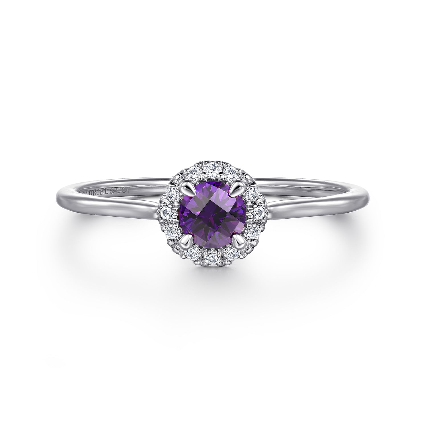 Promise Ring - 14K White Gold Amethyst and Diamond Halo Ring