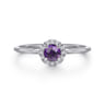 Promise Ring - 14K White Gold Amethyst and Diamond Halo Ring - 0.06 ct
