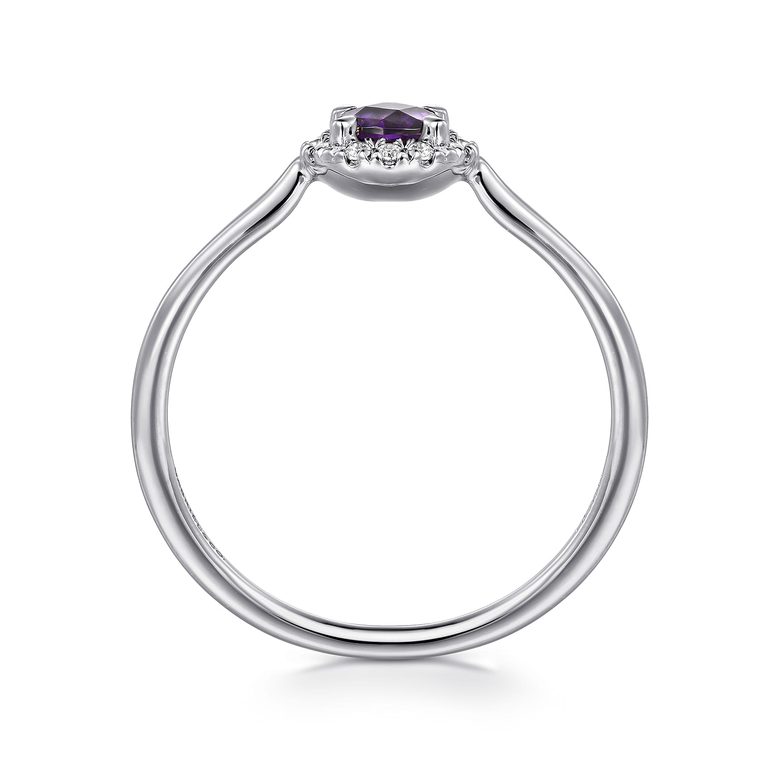 Promise Ring - 14K White Gold Amethyst and Diamond Halo Ring