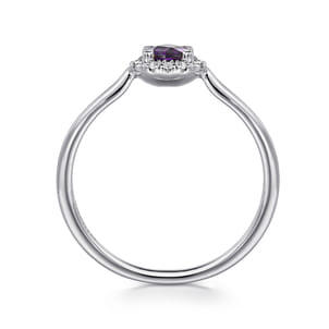 Promise Ring - 14K White Gold Amethyst and Diamond Halo Ring