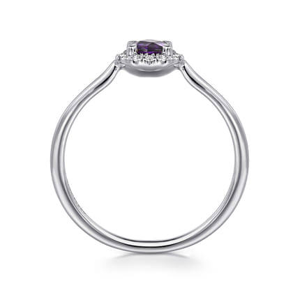 Promise Ring - 14K White Gold Amethyst and Diamond Halo Ring