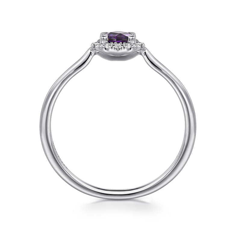 Promise Ring - 14K White Gold Amethyst and Diamond Halo Ring - 0.06 ct - Shot 2