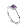 Promise Ring - 14K White Gold Amethyst and Diamond Halo Ring - 0.06 ct