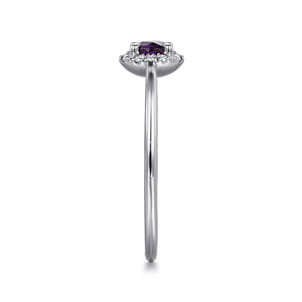 Promise Ring - 14K White Gold Amethyst and Diamond Halo Ring