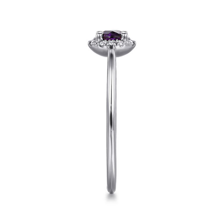 Promise Ring - 14K White Gold Amethyst and Diamond Halo Ring - 0.06 ct - Shot 4
