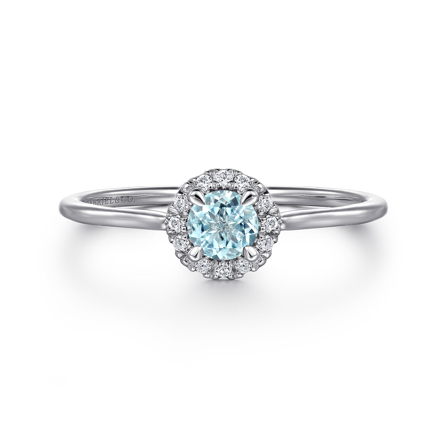 Promise Ring - 14K White Gold Aquamarine and Diamond Halo Ring