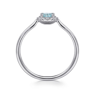 Promise Ring - 14K White Gold Aquamarine and Diamond Halo Ring