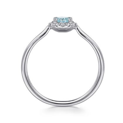 Promise Ring - 14K White Gold Aquamarine and Diamond Halo Ring