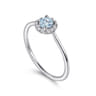 Promise Ring - 14K White Gold Aquamarine and Diamond Halo Ring - 0.06 ct