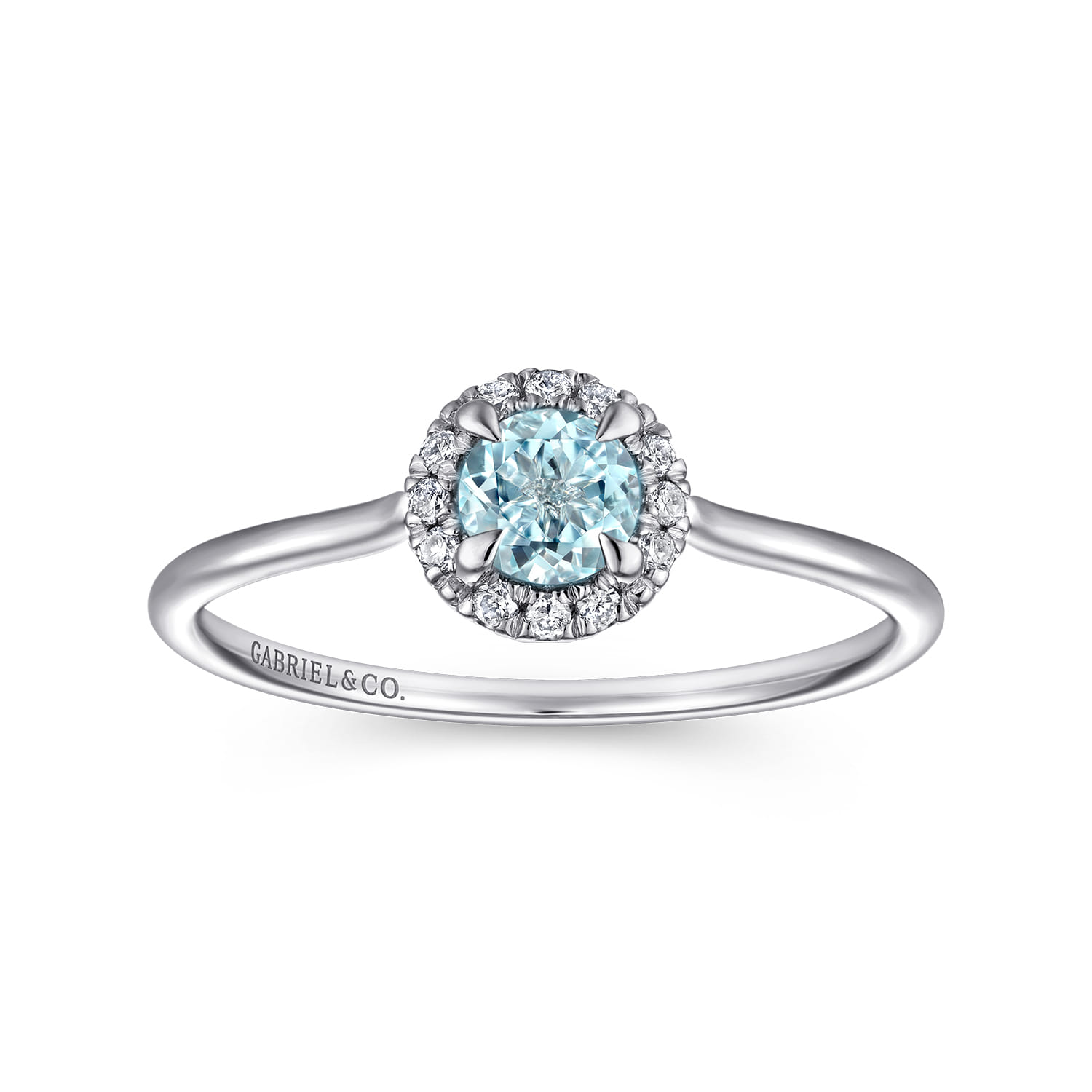 Promise Ring - 14K White Gold Aquamarine and Diamond Halo Ring