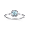 Promise Ring - 14K White Gold Aquamarine and Diamond Halo Ring - 0.06 ct