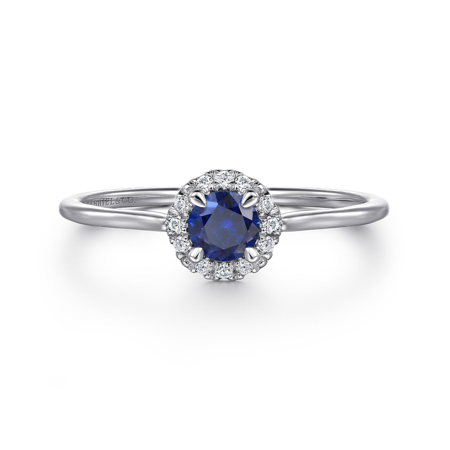 Promise Ring - 14K White Gold Blue Sapphire and Diamond Halo Promise Ring