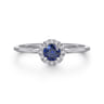 Promise Ring - 14K White Gold Blue Sapphire and Diamond Halo Promise Ring - 0.06 ct