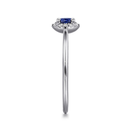 Promise Ring - 14K White Gold Blue Sapphire and Diamond Halo Promise Ring
