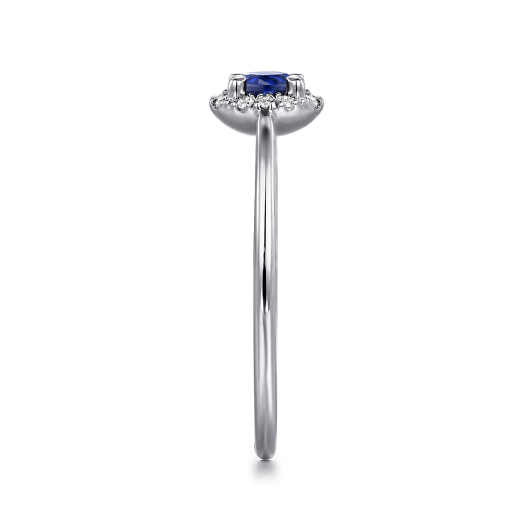 Promise Ring - 14K White Gold Blue Sapphire and Diamond Halo Promise Ring - 0.06 ct - Shot 4