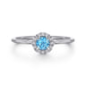 Promise Ring - 14K White Gold Blue Topaz and Diamond Halo Promise Ring - 0.06 ct