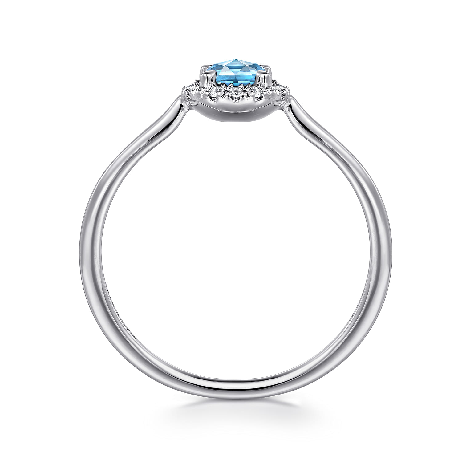 Promise Ring - 14K White Gold Blue Topaz and Diamond Halo Promise Ring - 0.06 ct - Shot 2