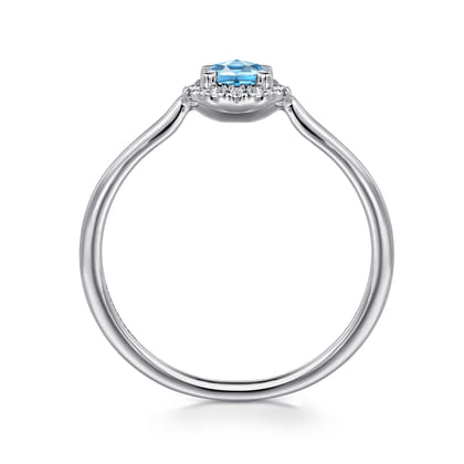 Promise Ring - 14K White Gold Blue Topaz and Diamond Halo Promise Ring