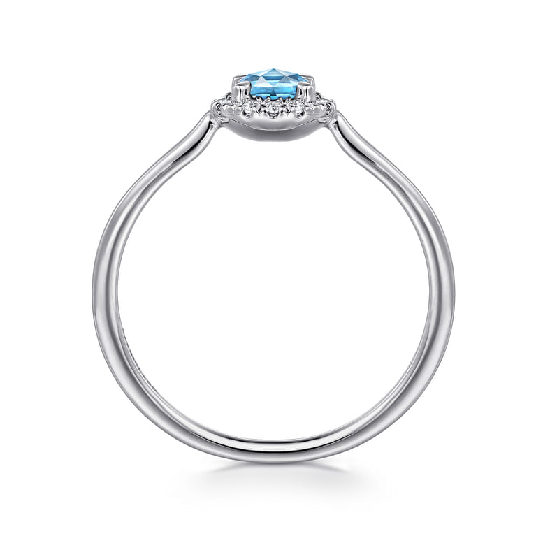Promise Ring - 14K White Gold Blue Topaz and Diamond Halo Promise Ring - 0.06 ct - Shot 2