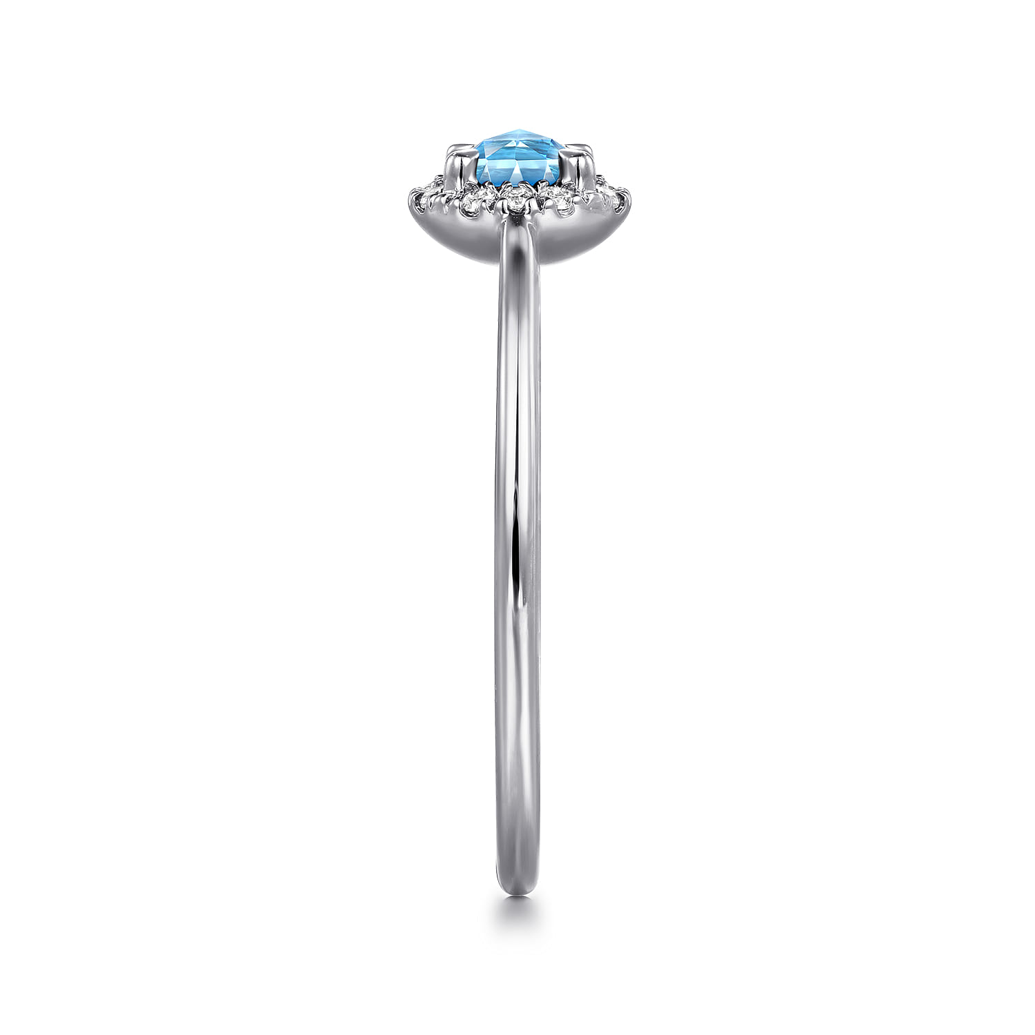 Promise Ring - 14K White Gold Blue Topaz and Diamond Halo Promise Ring - 0.06 ct - Shot 4