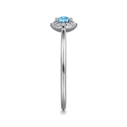 Promise Ring - 14K White Gold Blue Topaz and Diamond Halo Promise Ring