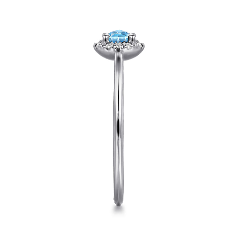 Promise Ring - 14K White Gold Blue Topaz and Diamond Halo Promise Ring - 0.06 ct - Shot 4