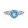 Promise Ring - 14K White Gold Blue Topaz and Diamond Promise Ring - 0.06 ct
