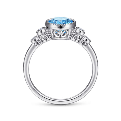 Promise Ring - 14K White Gold Blue Topaz and Diamond Promise Ring