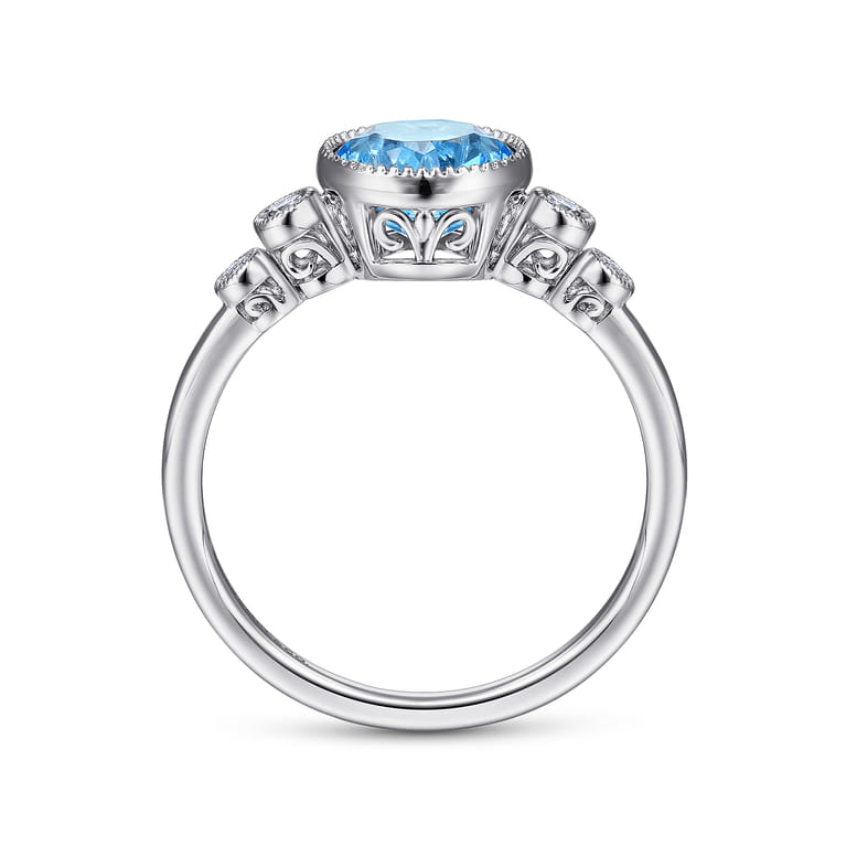 Promise Ring - 14K White Gold Blue Topaz and Diamond Promise Ring - 0.06 ct - Shot 2