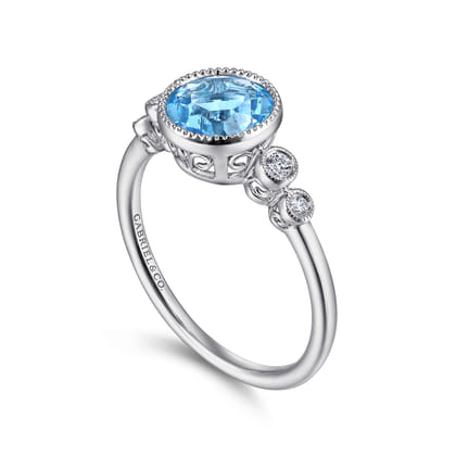 Promise Ring - 14K White Gold Blue Topaz and Diamond Promise Ring