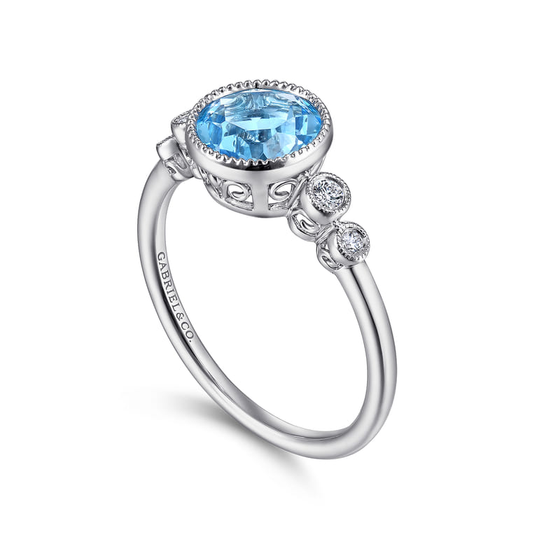 Promise Ring - 14K White Gold Blue Topaz and Diamond Promise Ring - 0.06 ct - Shot 3