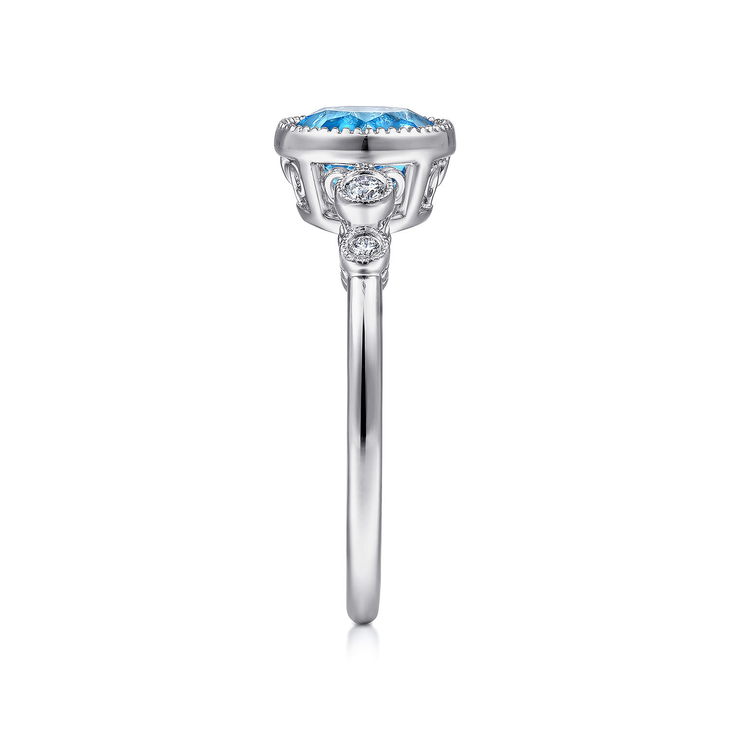 Promise Ring - 14K White Gold Blue Topaz and Diamond Promise Ring - 0.06 ct - Shot 4
