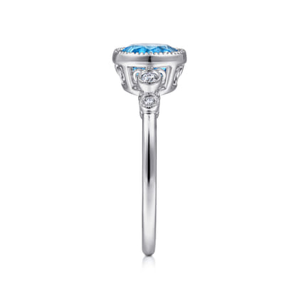 Promise Ring - 14K White Gold Blue Topaz and Diamond Promise Ring