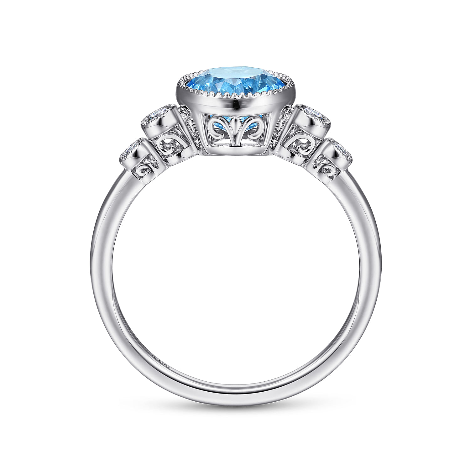 Promise Ring - 14K White Gold Blue Topaz and Diamond Ring - 0.06 ct - Shot 2