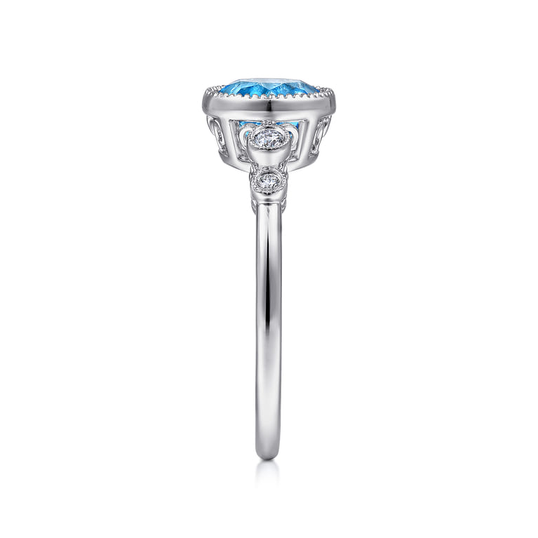 Promise Ring - 14K White Gold Blue Topaz and Diamond Ring - 0.06 ct - Shot 4