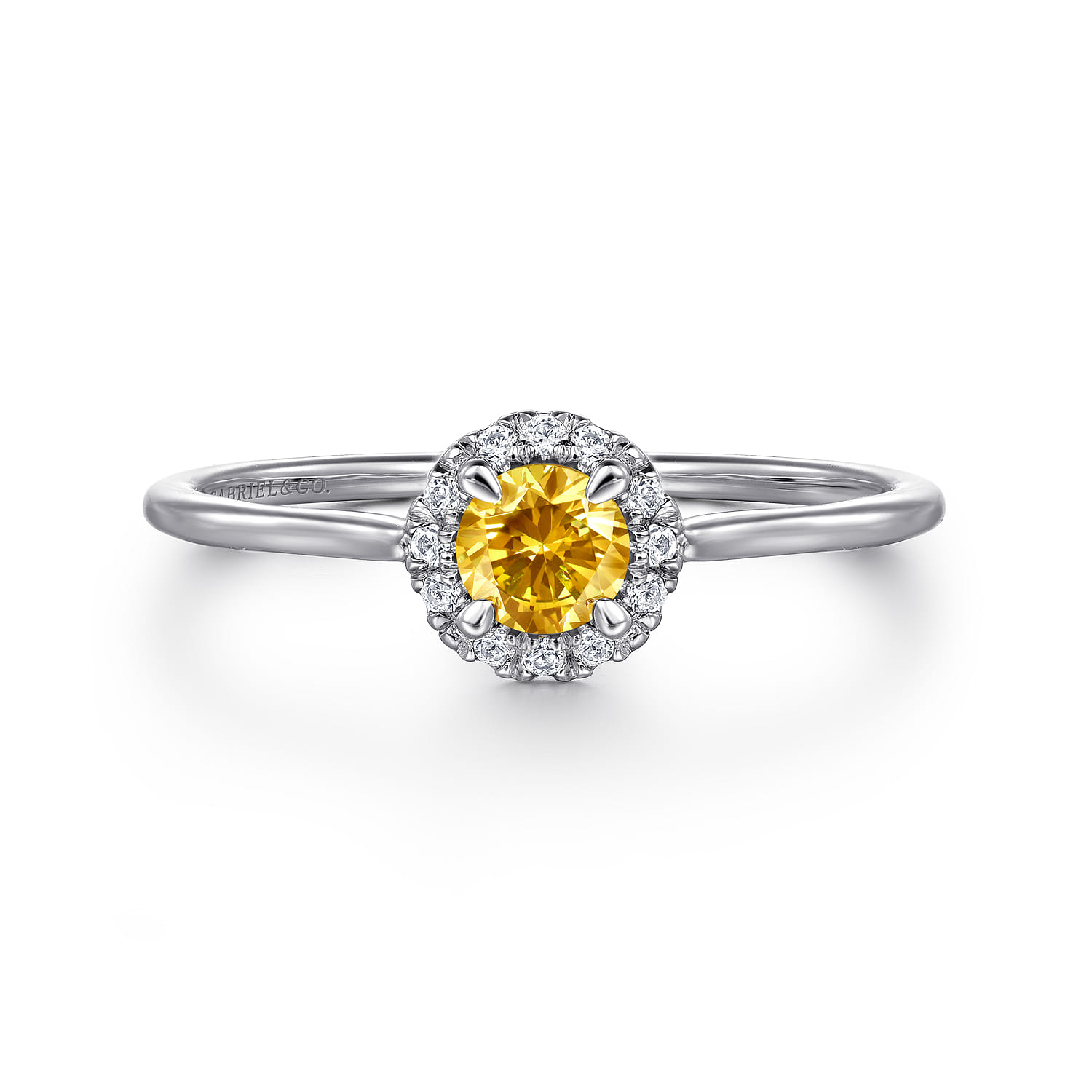 Promise Ring - 14K White Gold Citrine and Diamond Halo Promise Ring