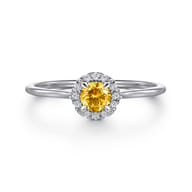 Promise Ring - 14K White Gold Citrine and Diamond Halo Promise Ring