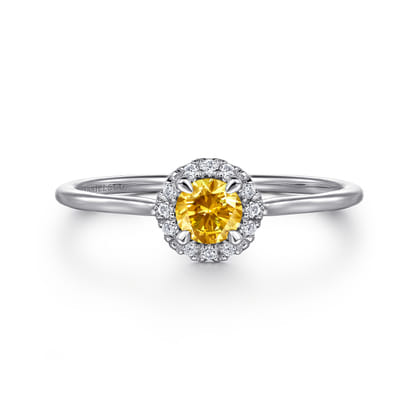 Promise Ring - 14K White Gold Citrine and Diamond Halo Promise Ring