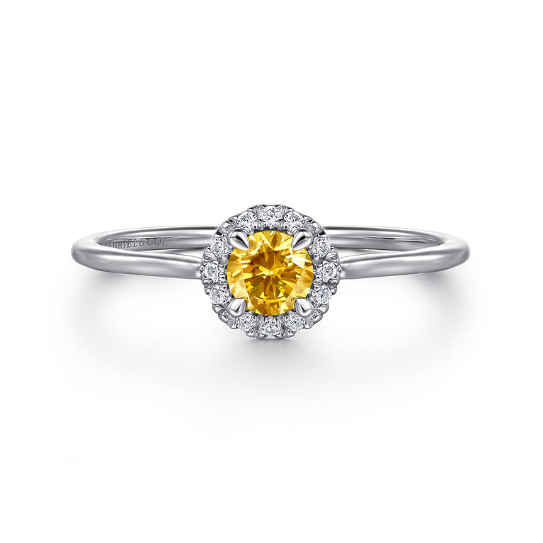Promise Ring - 14K White Gold Citrine and Diamond Halo Promise Ring - 0.06 ct - Shot 1