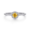 Promise Ring - 14K White Gold Citrine and Diamond Halo Promise Ring - 0.06 ct